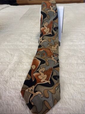 Abstract Figurative Pattern Men's Tie in Brown, Gray & Black